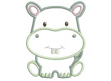 Stickdatei - Dschungeltiere Appli Nilpferd sitzend